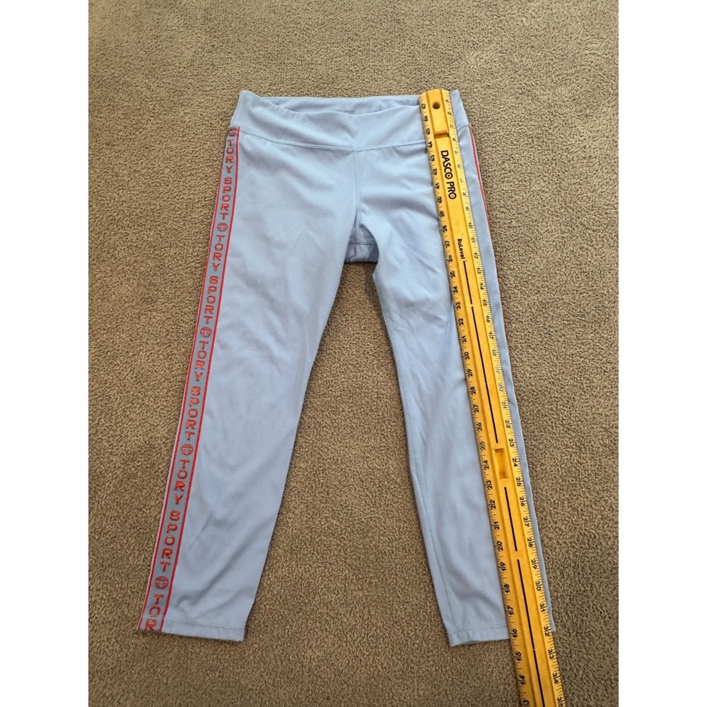 Tory Sport Women's Light Blue Leggings Size L Logo Tape Side Stripe 2